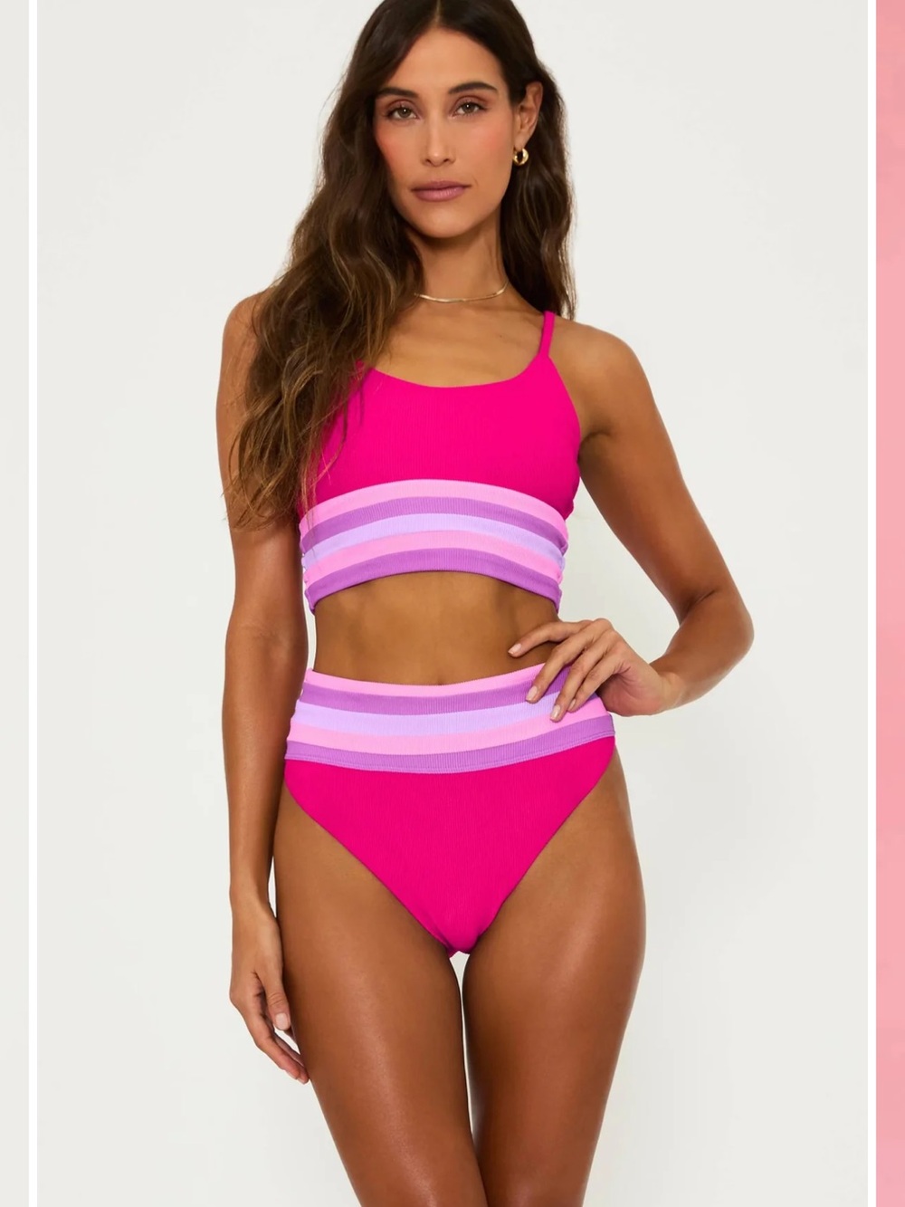 Beach Riot bikini Mae top (L) Millie bottom (L) rasberry color block
